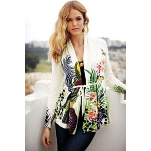 Moth Anthropologie Tropical Parrot Bird Long Sleeve Cardigan Jacket Sweater XS - Picture 15 of 16